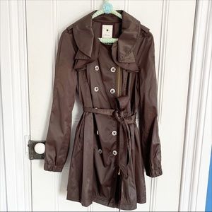 Anthropologie Elevenses satin brown trench coat